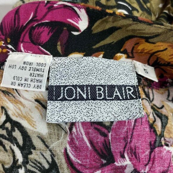 Joni Blair Midi Dress Womens 5‎ Brown VTG 80s Pleated Button Front Floral - Picture 10 of 12